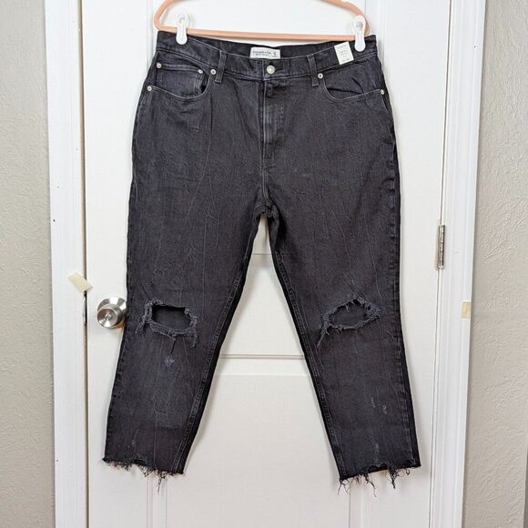 Abercrombie & Fitch | Gray Distressed High Rise Mom Jeans Size 33 - Picture 1 of 10